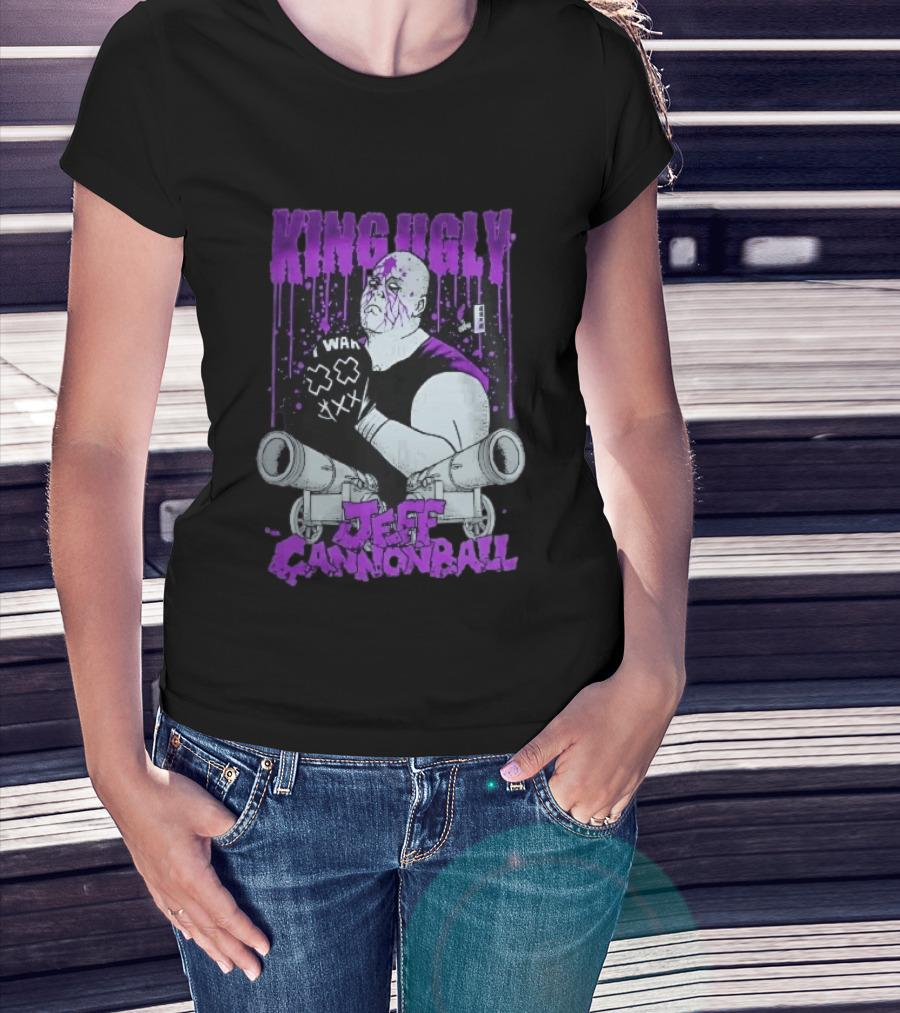 King Ugly War Jeff Cannonball Bald Wrestler Cannons Purple Dripping Paint T-Shirt