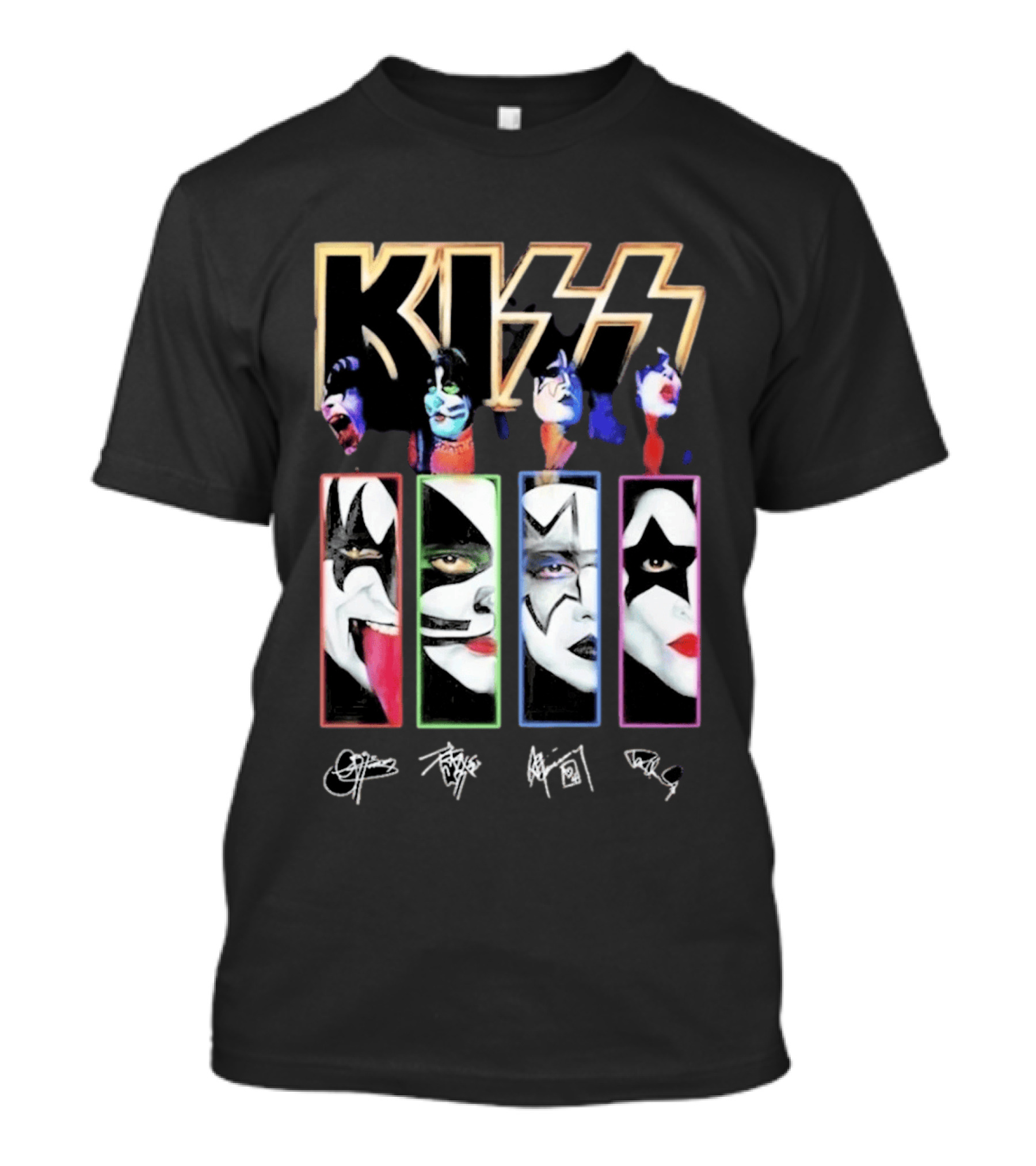 KISS Band Members Faces And Autographs Signature T-Shirt