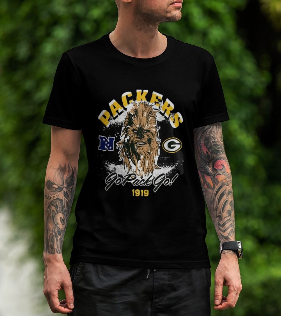 Packers Chewbacca Face Go Pack Go 1919 Snow Splatter T-Shirt
