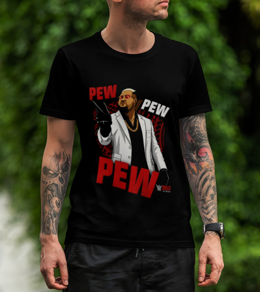 Solo Sikoa Pew Pew WWE Finger Guns White Suit Red Glasses T-Shirt