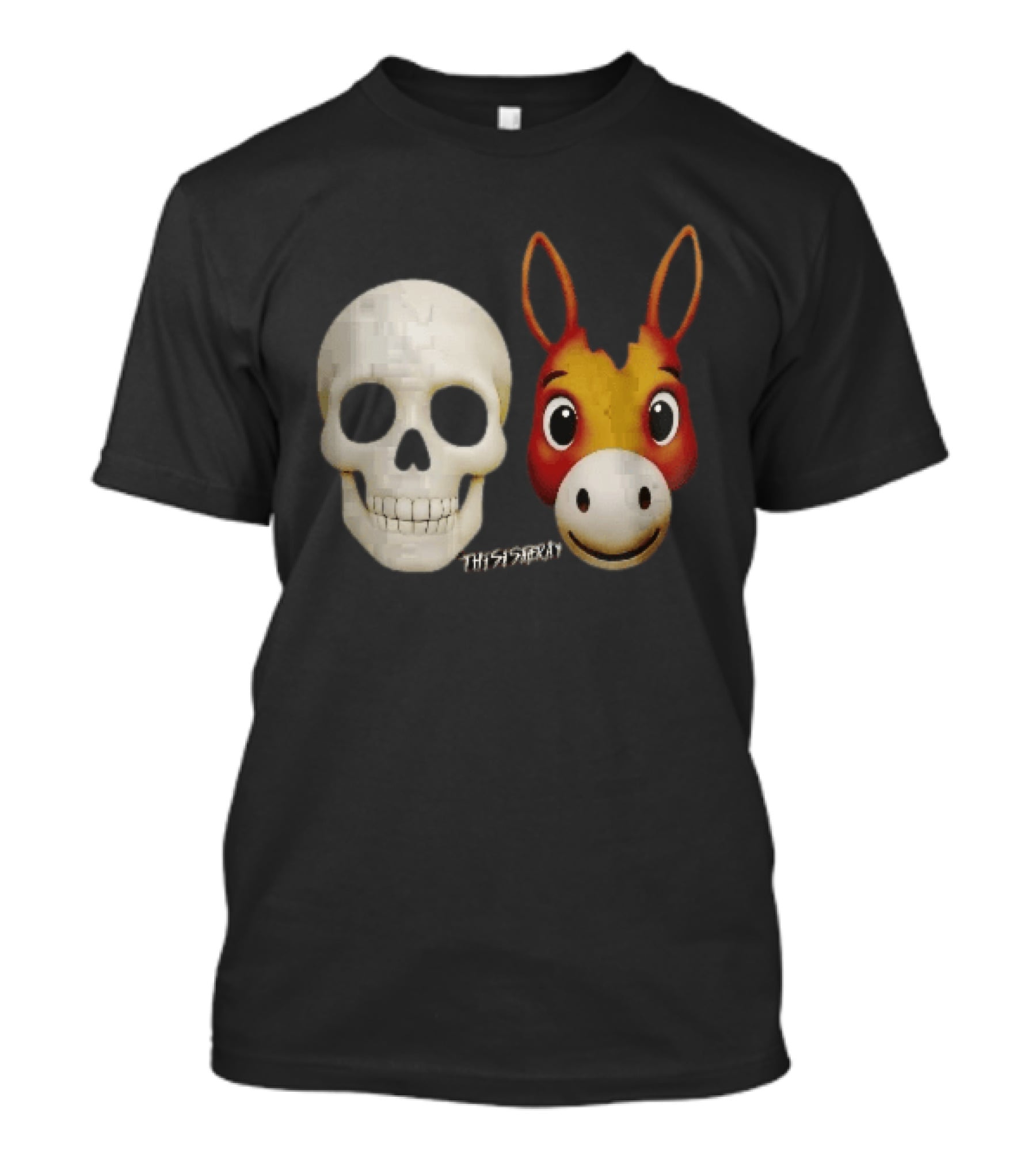 Thisistheray Human Skull And Donkey Emoji Heads T-Shirt