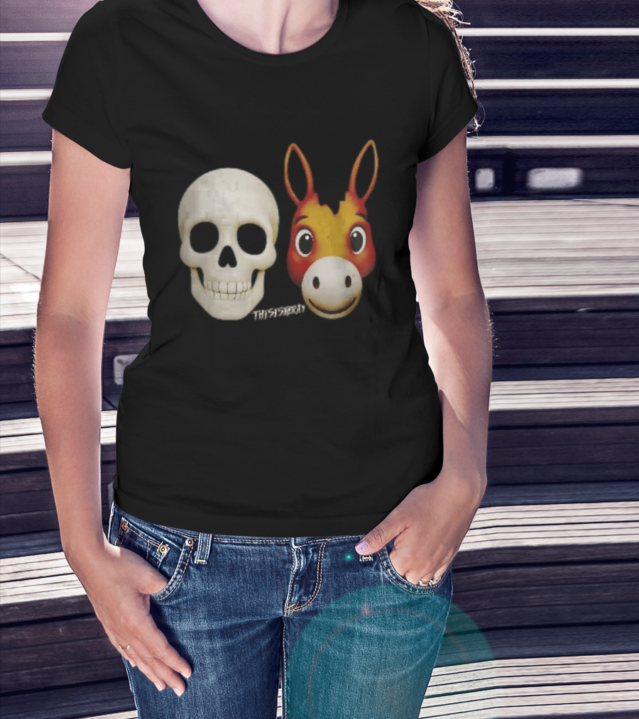Thisistheray Human Skull And Donkey Emoji Heads T-Shirt