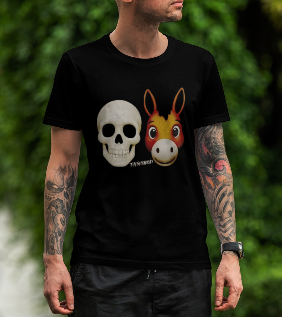 Thisistheray Human Skull And Donkey Emoji Heads T-Shirt