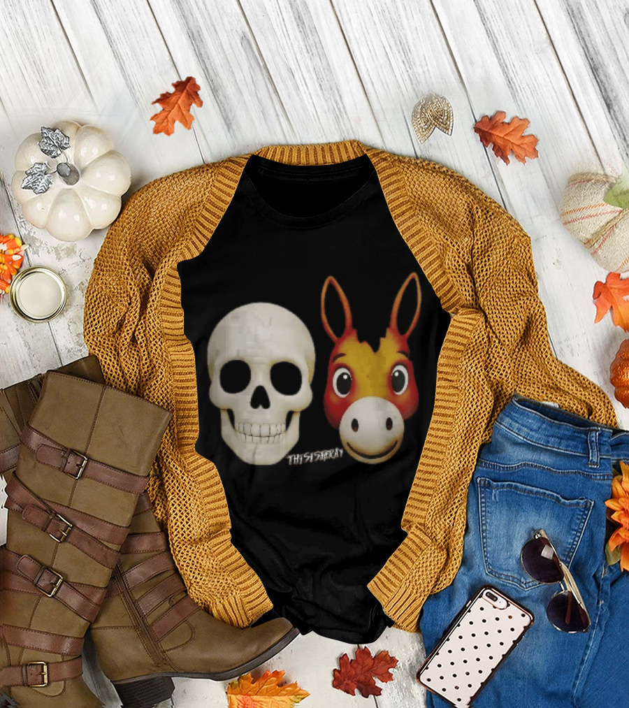 Thisistheray Human Skull And Donkey Emoji Heads T-Shirt