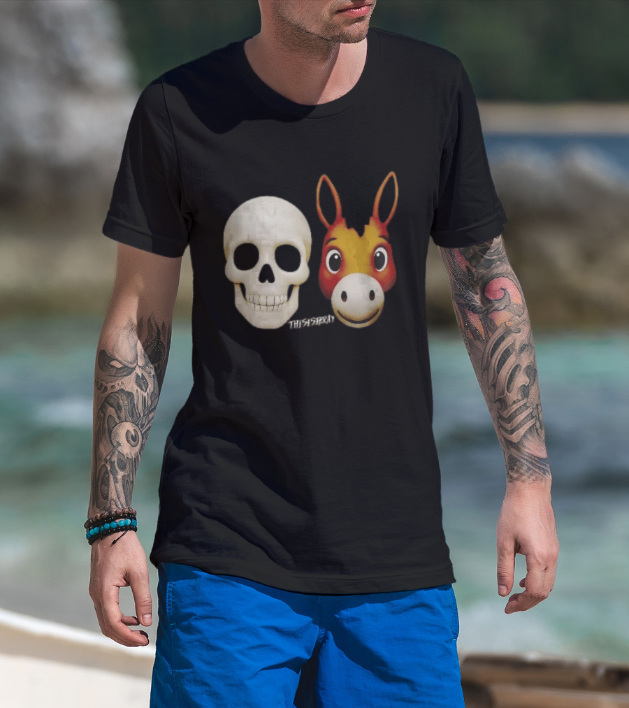 Thisistheray Human Skull And Donkey Emoji Heads T-Shirt