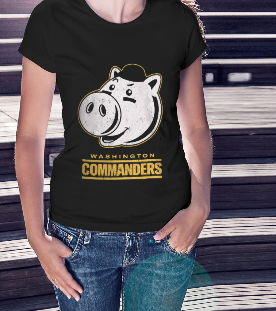 Washington Commanders Distressed Cartoon Pig Hog Hat T-Shirt