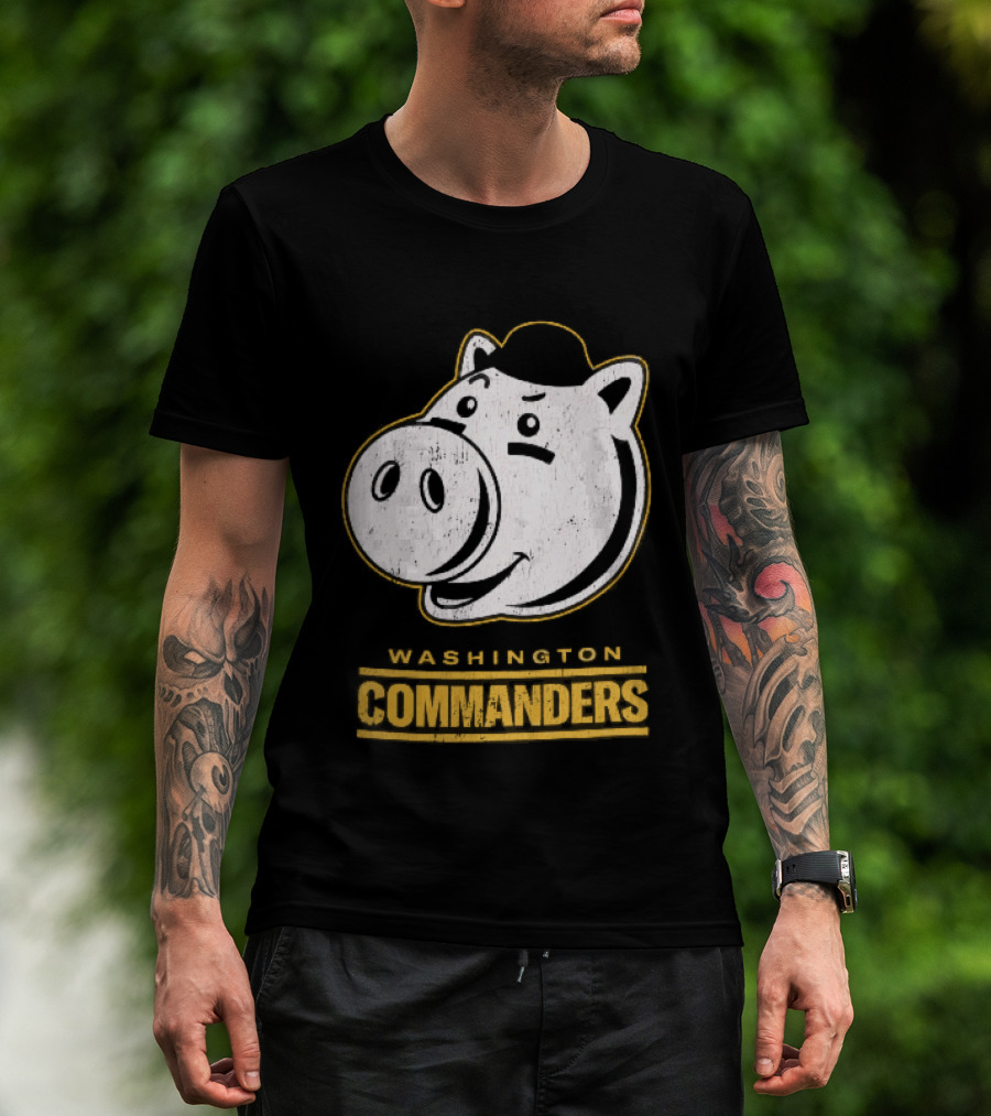 Washington Commanders Distressed Cartoon Pig Hog Hat T-Shirt
