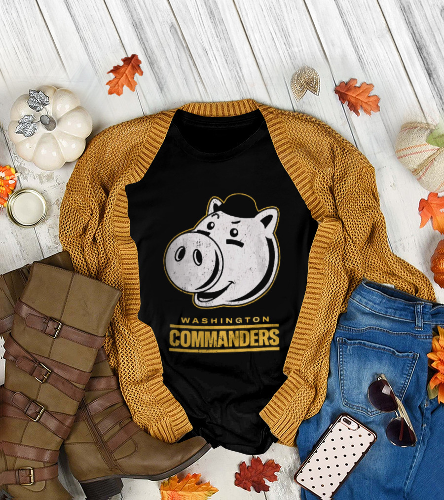 Washington Commanders Distressed Cartoon Pig Hog Hat T-Shirt