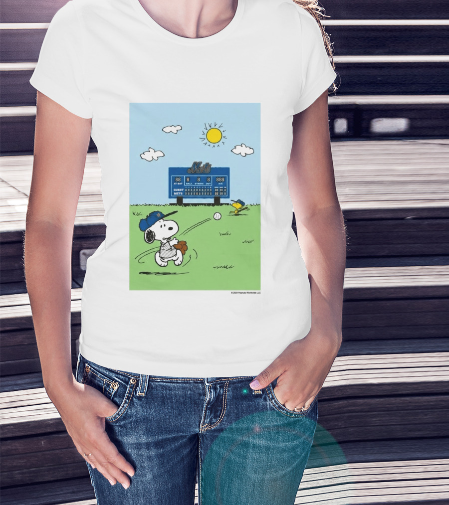 2026 Mets Snoopy Woodstock Baseball Game Scoreboard T-Shirt