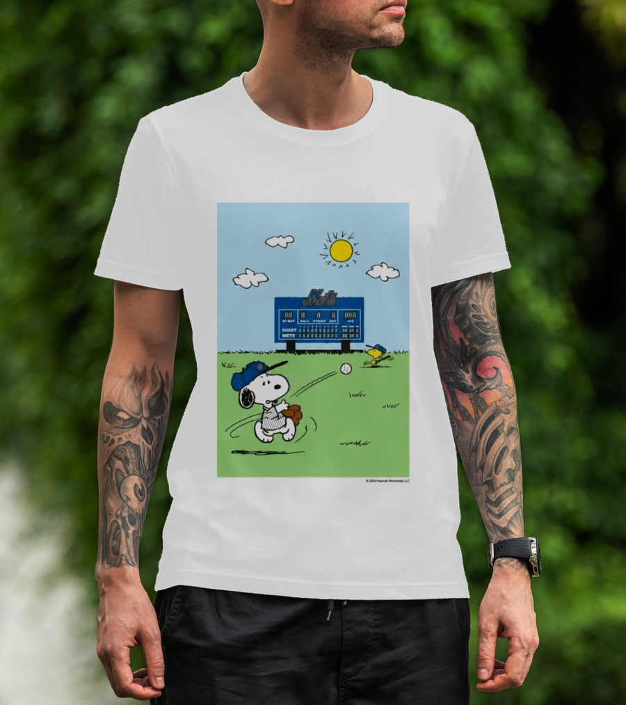 2026 Mets Snoopy Woodstock Baseball Game Scoreboard T-Shirt