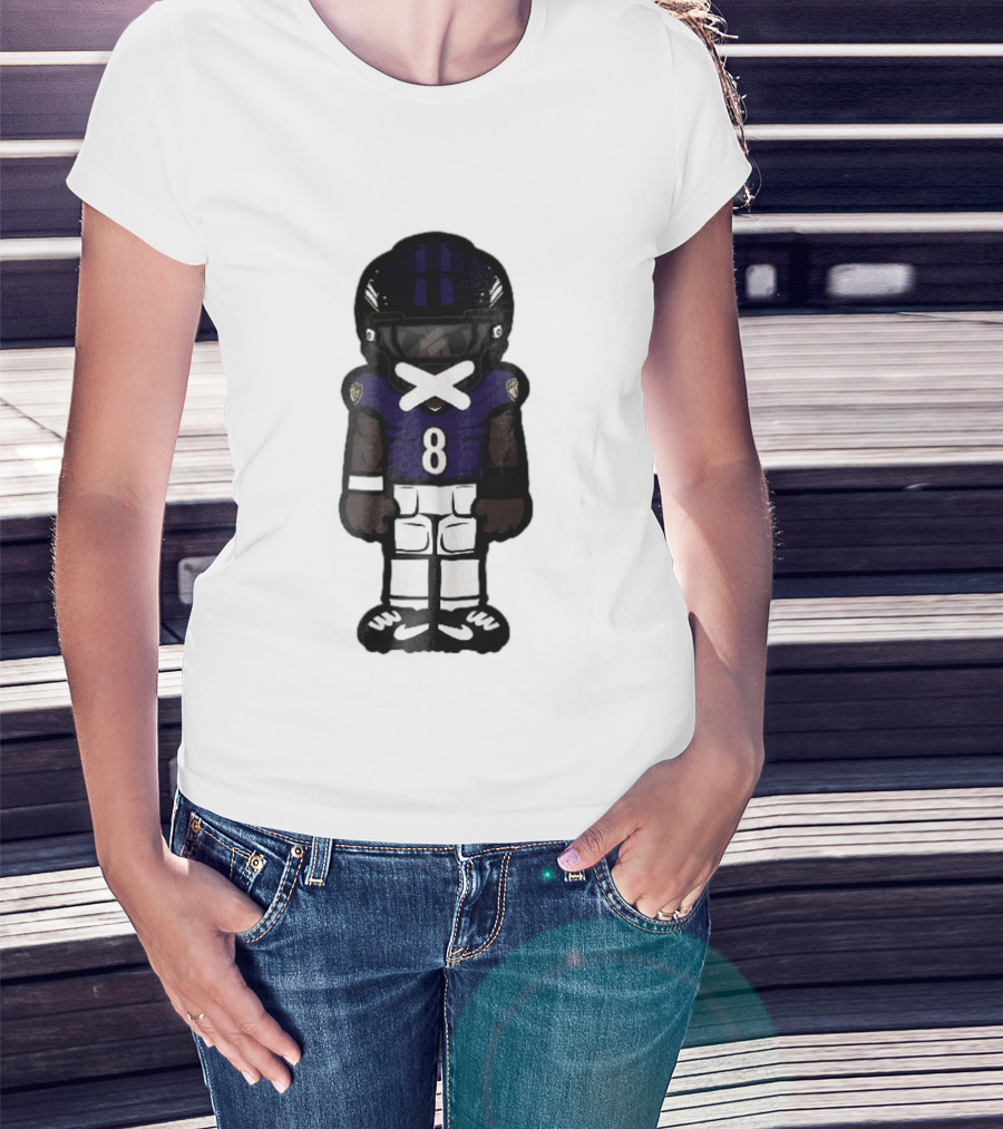 Baltimore Ravens Cartoon Caricature Number 8 Taped Mouth Football Player T-Shirt