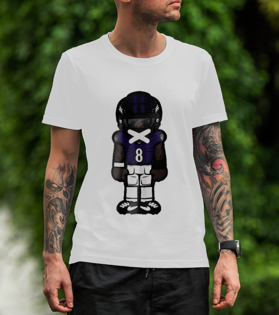 Baltimore Ravens Cartoon Caricature Number 8 Taped Mouth Football Player T-Shirt