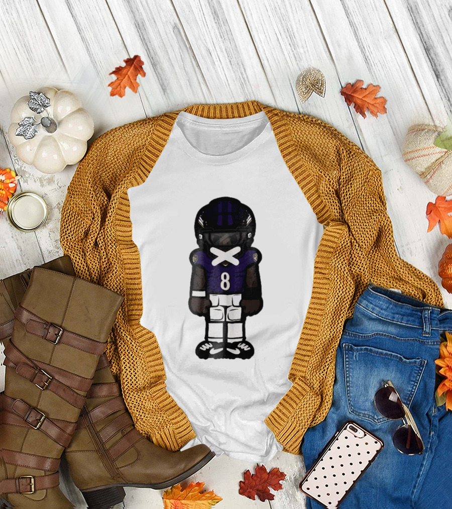 Baltimore Ravens Cartoon Caricature Number 8 Taped Mouth Football Player T-Shirt