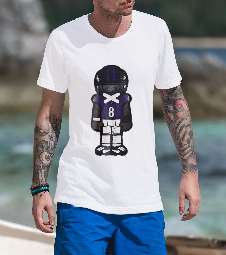 Baltimore Ravens Cartoon Caricature Number 8 Taped Mouth Football Player T-Shirt