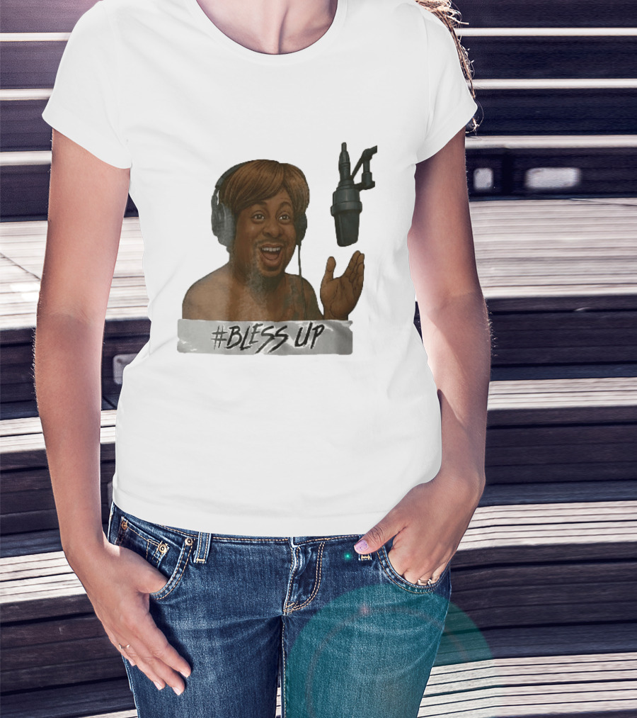 Bless Up Smiling Man Headphones Microphone Caricature T-Shirt