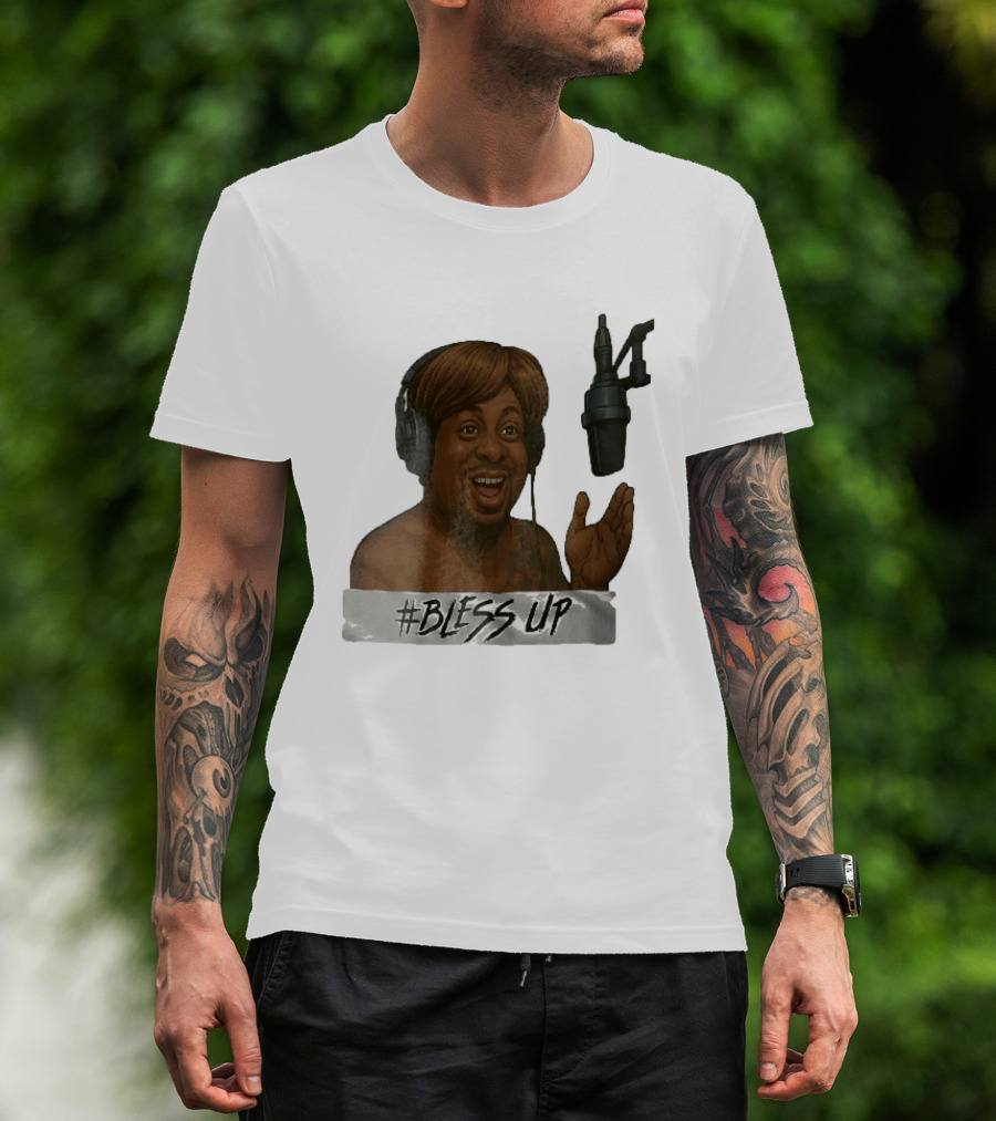 Bless Up Smiling Man Headphones Microphone Caricature T-Shirt