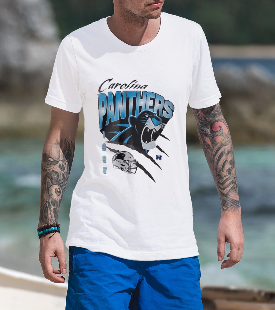 Carolina Panthers 1995 Roaring Head Claw Marks Football Helmet T-Shirt