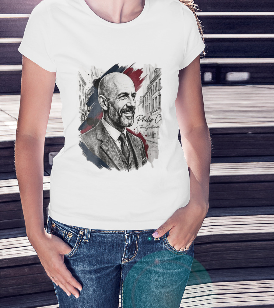 Philip C The Gentleman Bald Bearded Man Suit City Sketch T-Shirt