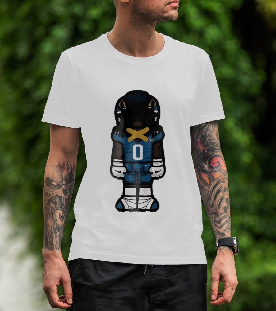 Jacksonville Jaguars Cartoon Caricature Player Jersey 0 Gold Tape Football Team Merchandise T-Shirt