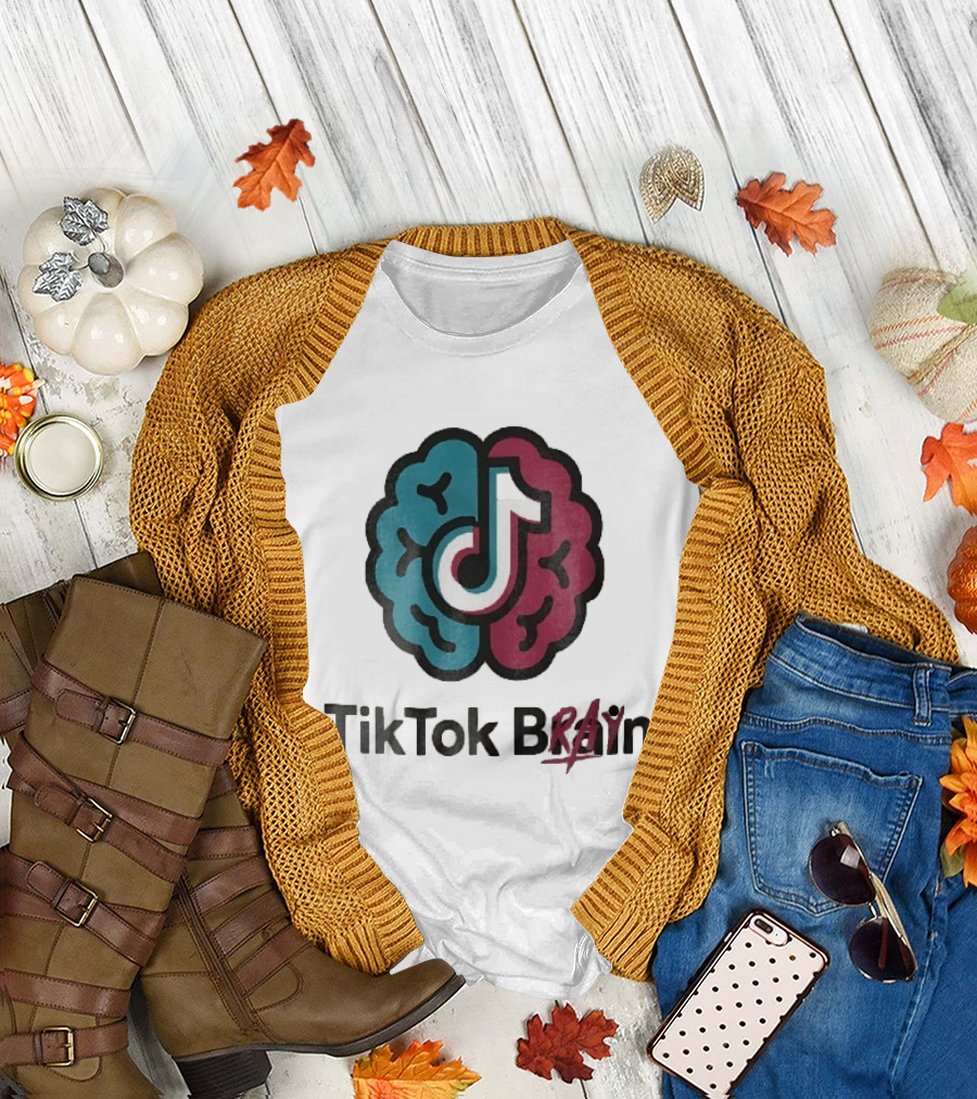 TikTok Brain Rot Teal Pink Hemispheres Music Note T-Shirt