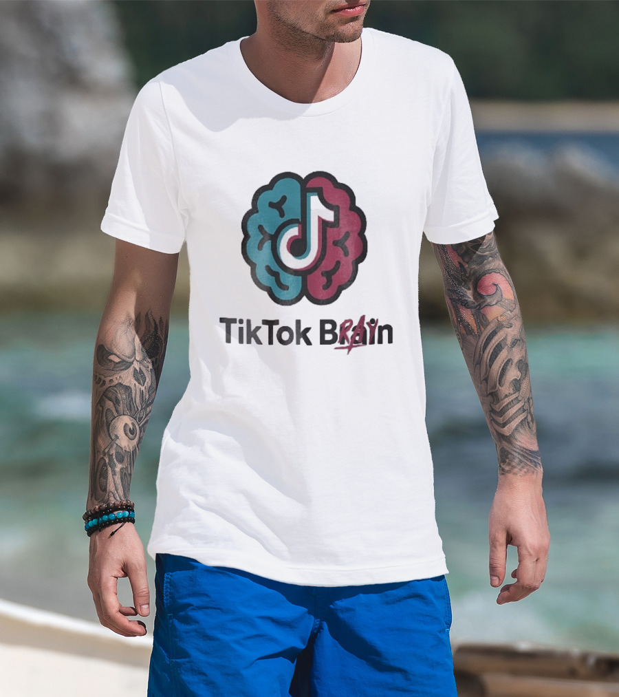 TikTok Brain Rot Teal Pink Hemispheres Music Note T-Shirt