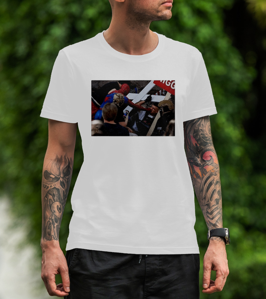 Unmasked Conflict Spider Man Vs Jake Lang Rally Minneapolis Protest T-Shirt