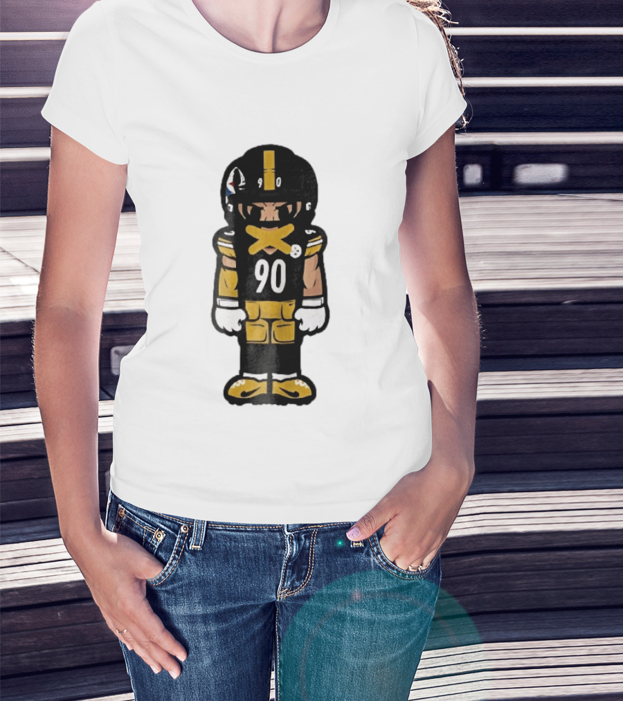 Pittsburgh Steelers 90 Cartoon Football Player Yellow Tape Mouth Iconic Team T-Shirt