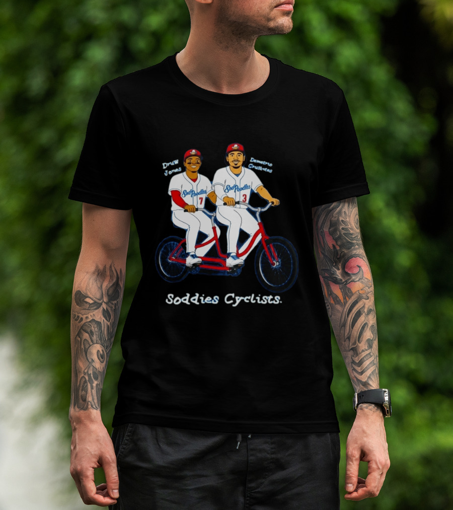 Soddies Cyclists Drew Jones Demelio Crisantes Amarillo Sod Poodles Tandem Bike T-Shirt