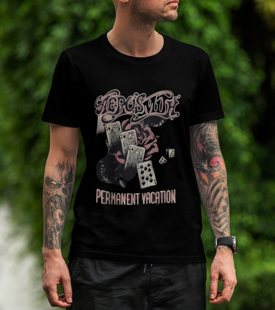 Aerosmith Permanent Vacation Cards And Rose T-Shirt