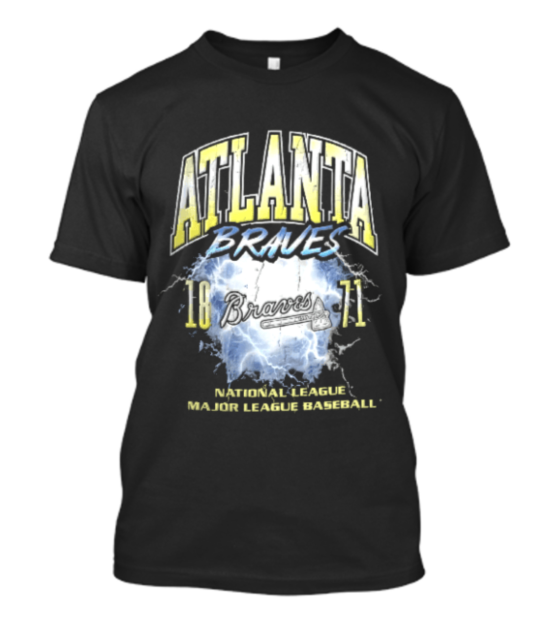 Atlanta Braves 1871 Lightning Burst National League Major Baseball Tomahawk Script T-Shirt