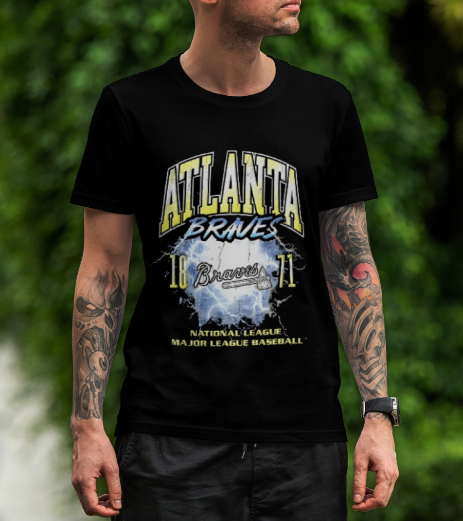 Atlanta Braves 1871 Lightning Burst National League Major Baseball Tomahawk Script T-Shirt
