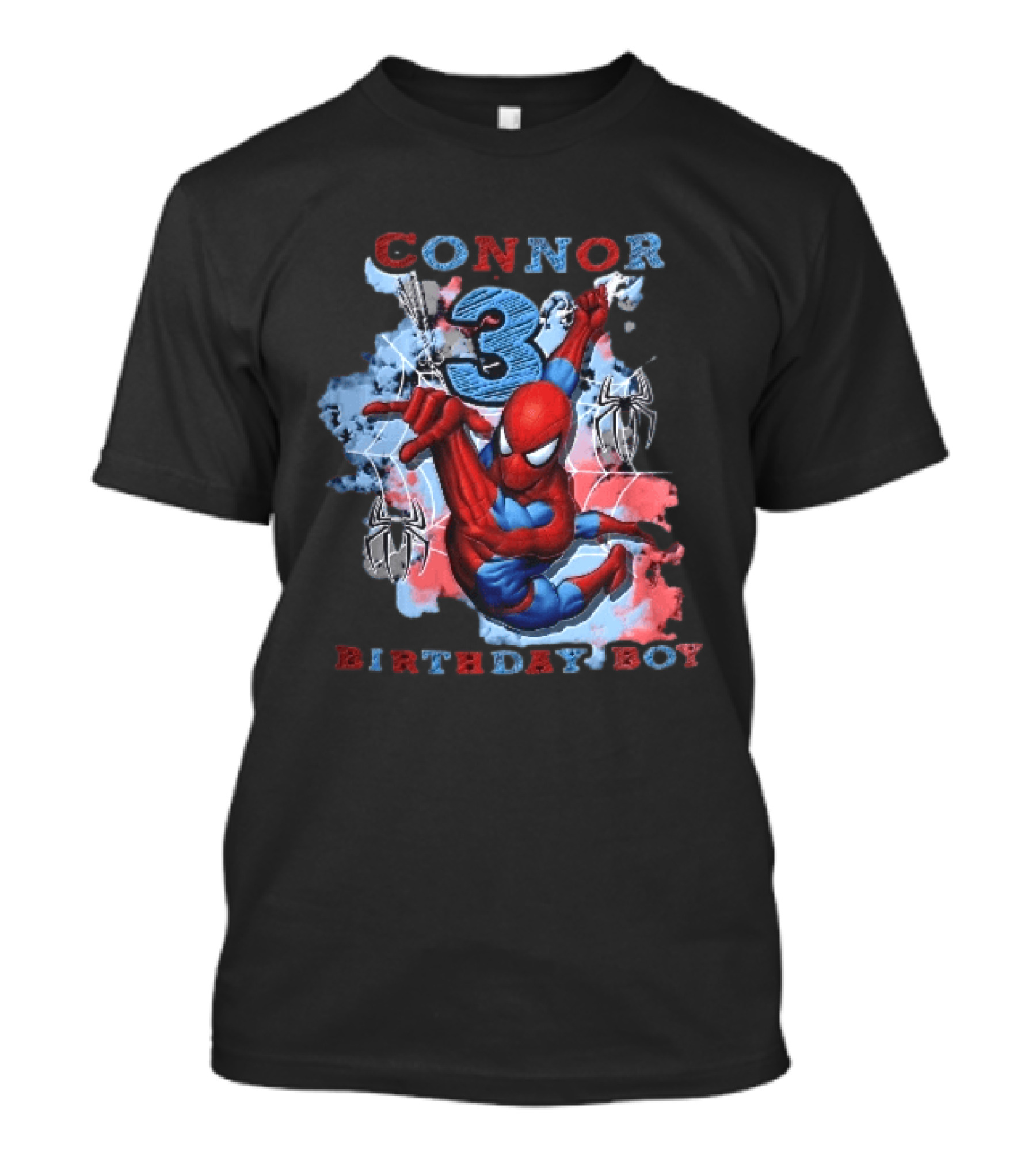 Connor 3 Birthday Boy Spider Man Web Slinging Cartoon T-Shirt