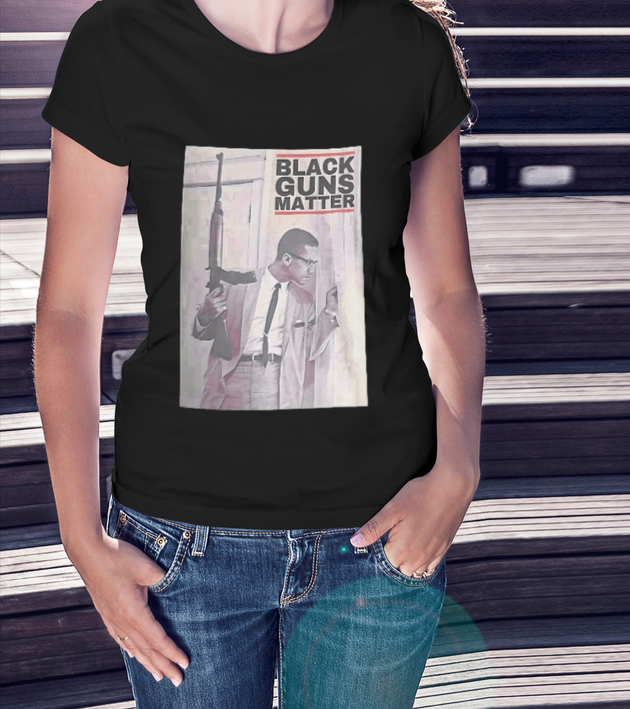 Black Guns Matter Malcolm X Holding Rifle Sketch T-Shirt