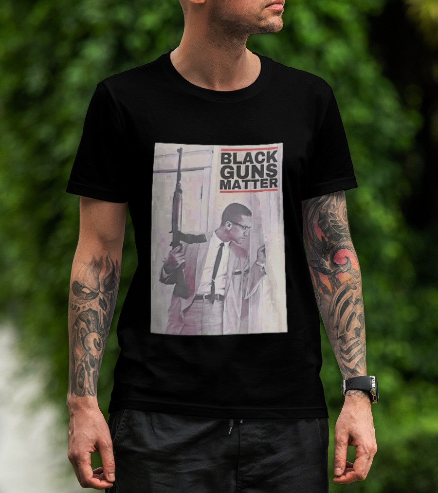 Black Guns Matter Malcolm X Holding Rifle Sketch T-Shirt