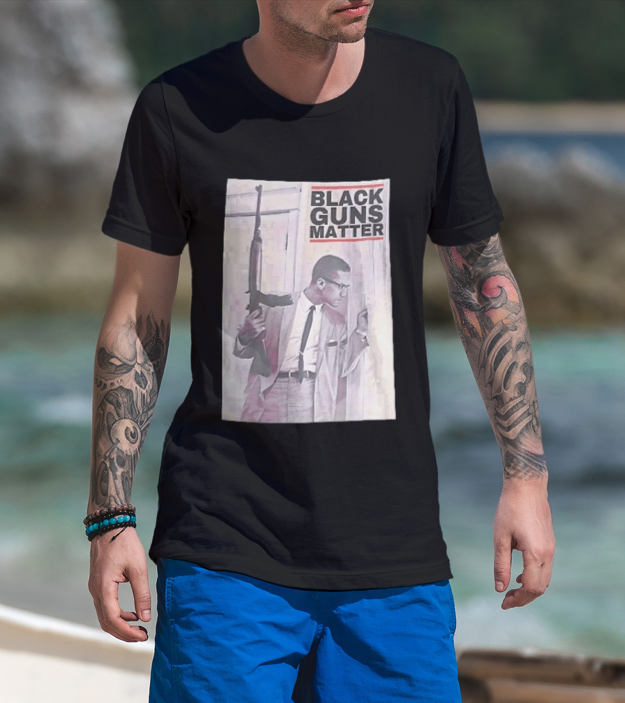 Black Guns Matter Malcolm X Holding Rifle Sketch T-Shirt