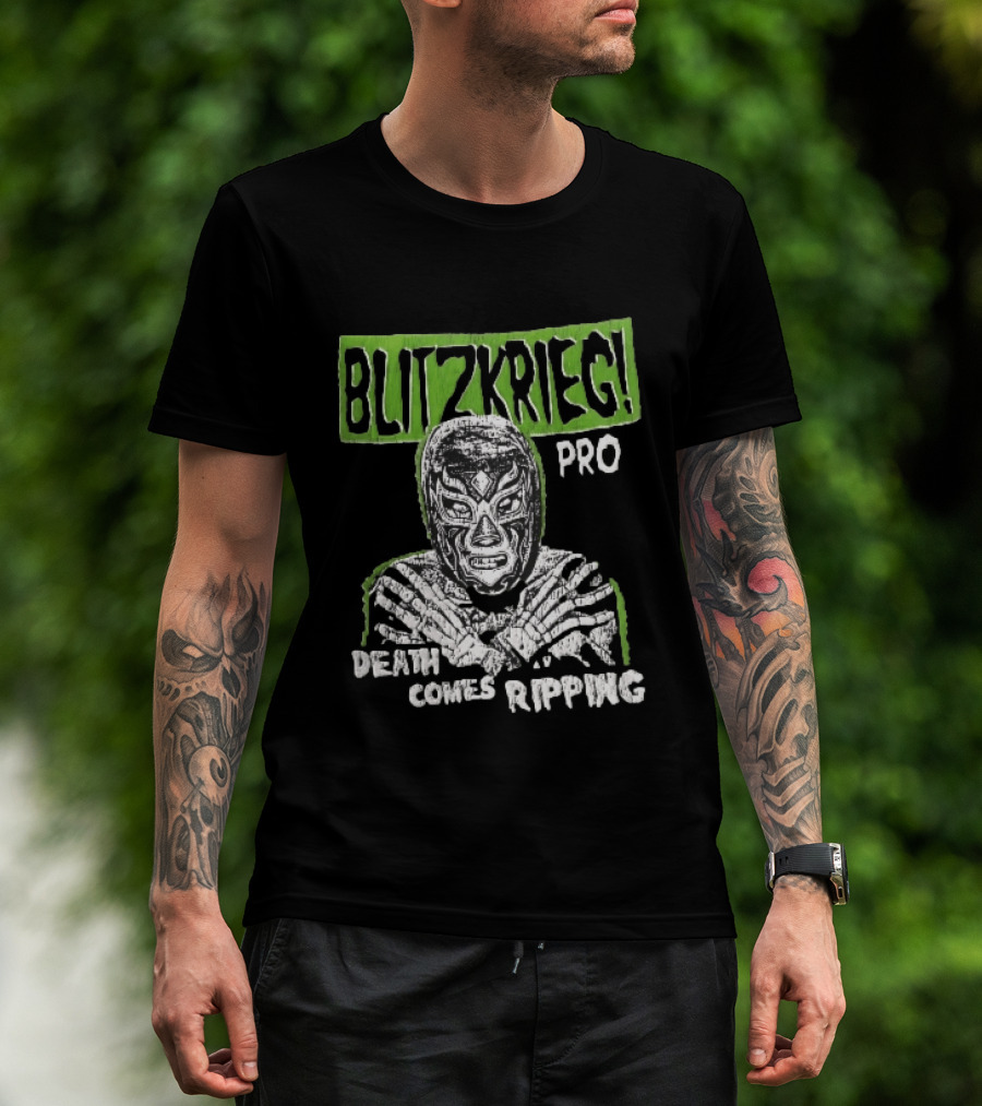 Blitzkrieg Pro Death Comes Ripping Masked Luchador Skeleton T-Shirt