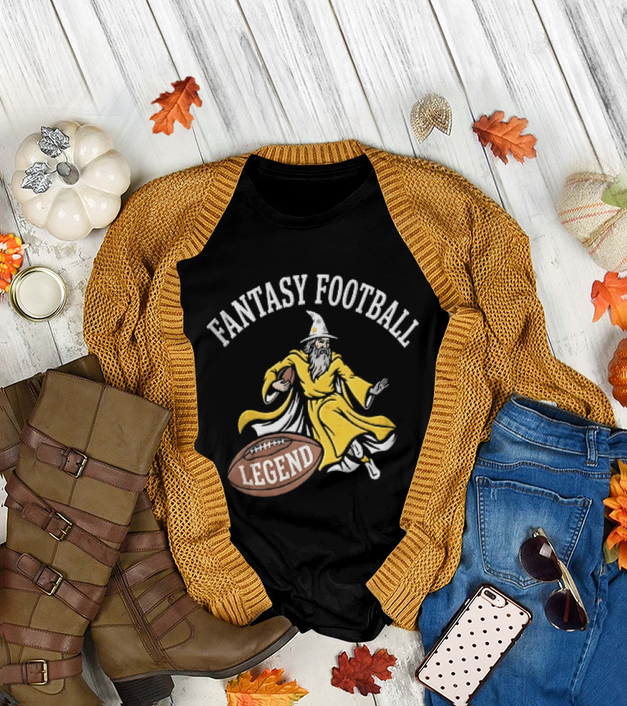 Fantasy Football Legend Yellow Robe Wizard Running With Ball T-Shirt