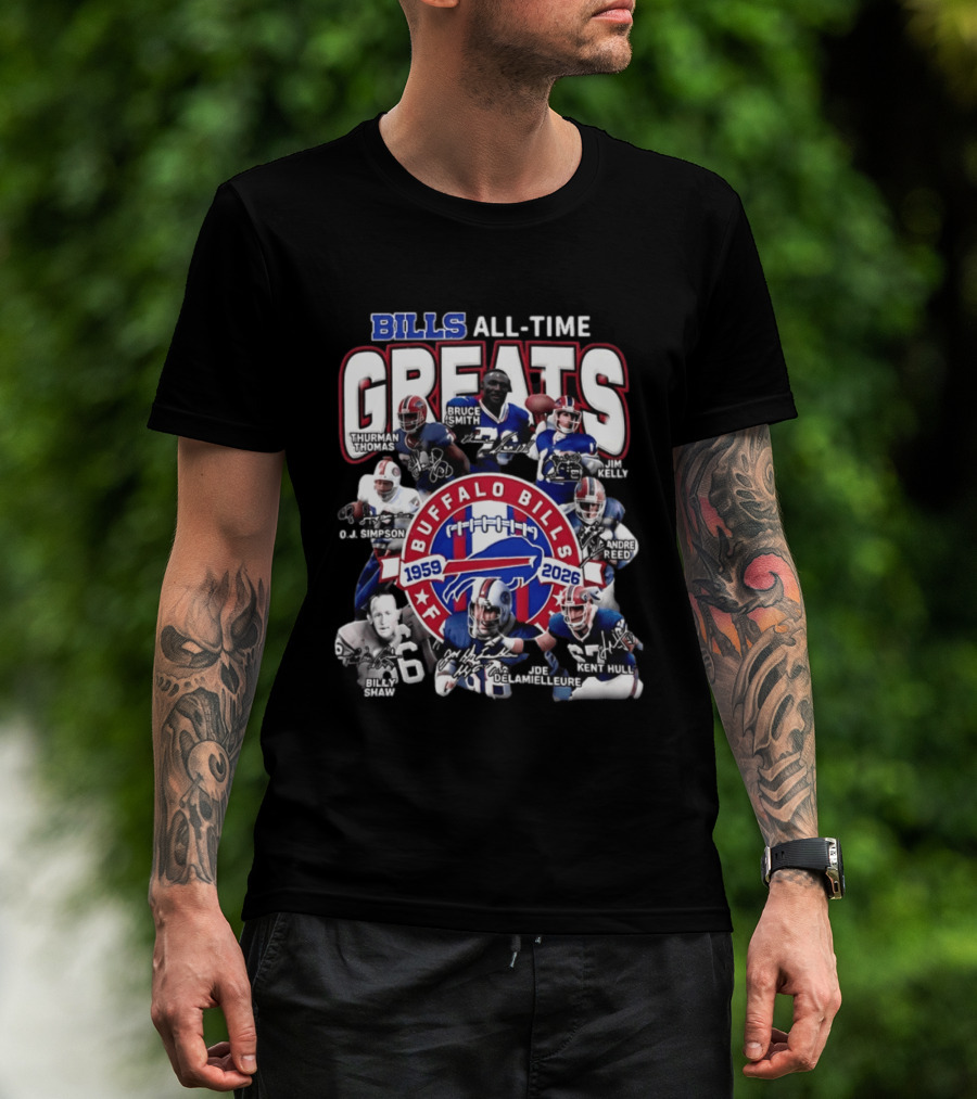Buffalo Bills All Time Greats 1959 2026 NFL Legends Signatures T-Shirt