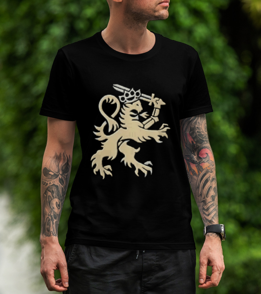 Heraldic Gold Rampant Lion With Crown Sword And Brass Knuckles T-Shirt