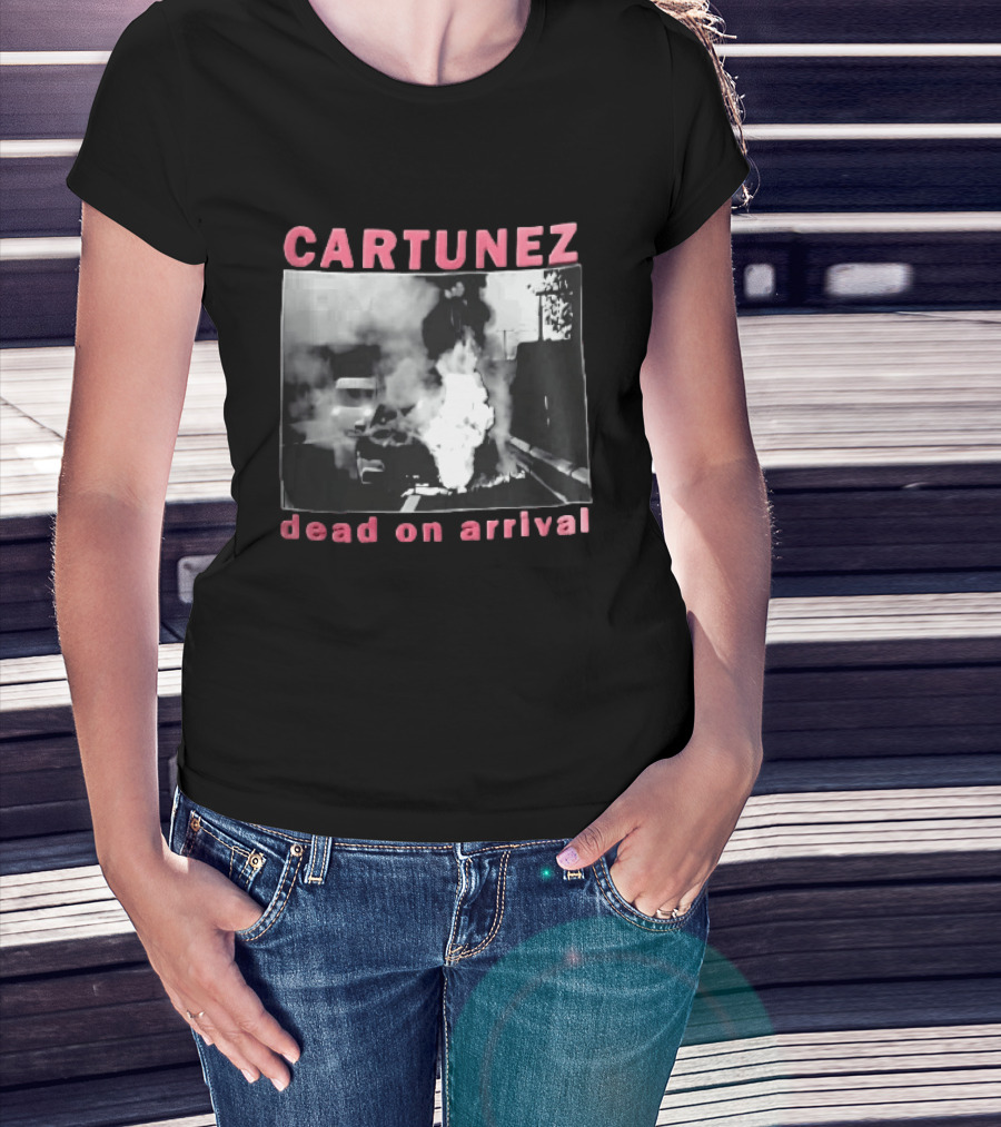 CARTUNEZ Dead On Arrival Burning Car Smoke Fire Street Scene T-Shirt