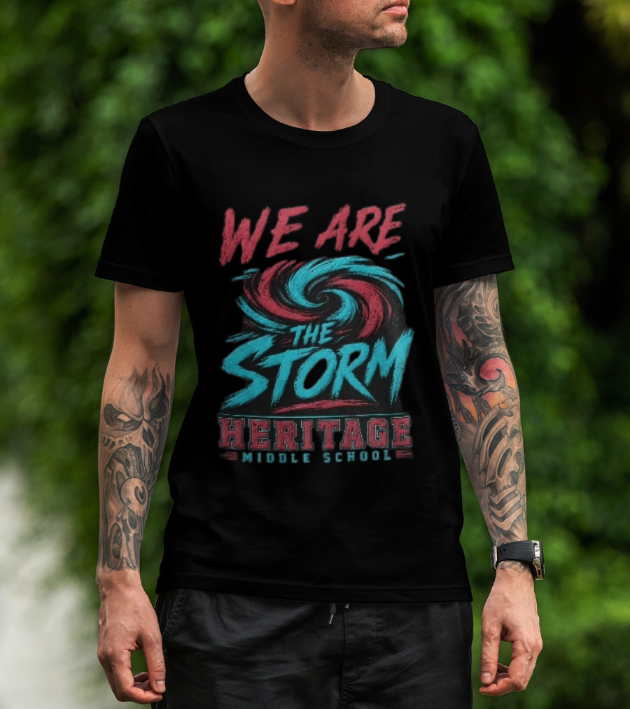 We Are The Storm Heritage Middle School Distressed Red Cyan Vortex T-Shirt