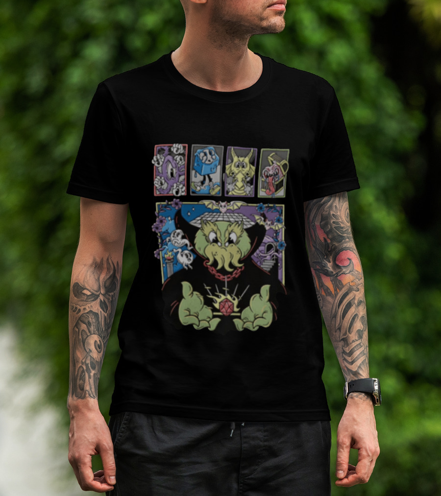 Cthulhu With Dice And Bats Gothic Cartoon T-Shirt