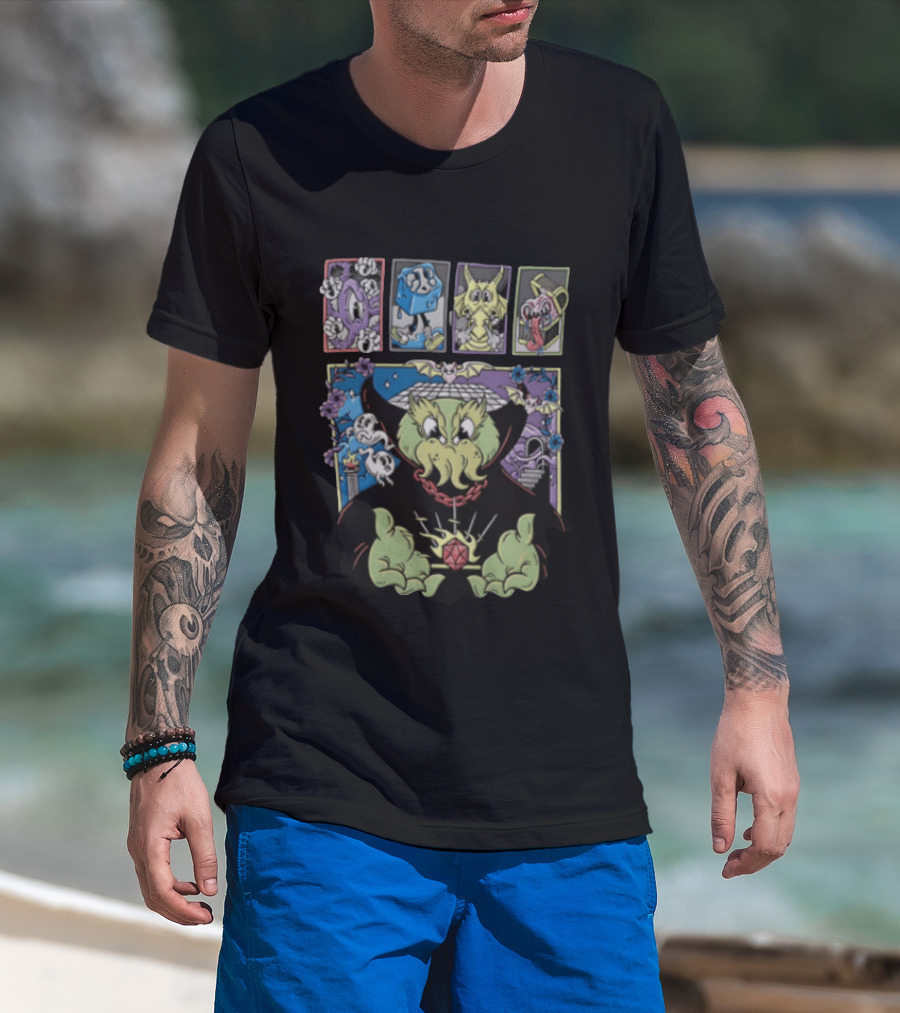 Cthulhu With Dice And Bats Gothic Cartoon T-Shirt