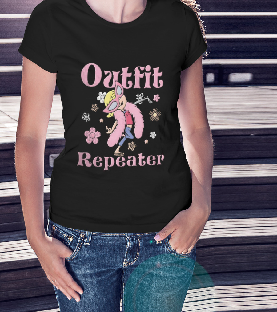 Outfit Repeater Cartoon Girl Pink Sunglasses Floral T-Shirt