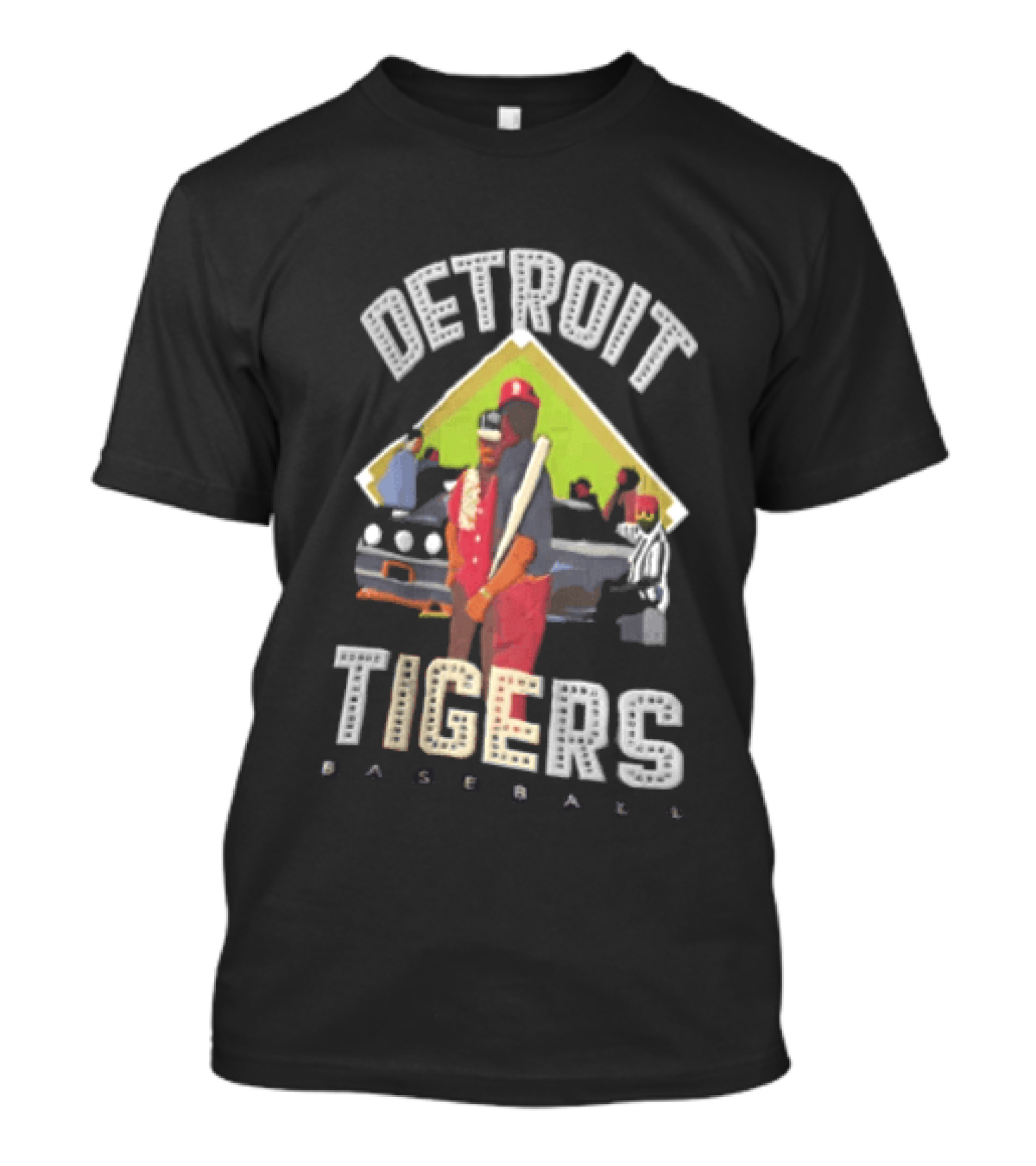 Detroit Tigers Baseball With Car And Figures T-Shirt