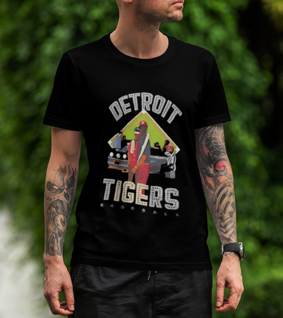 Detroit Tigers Baseball With Car And Figures T-Shirt