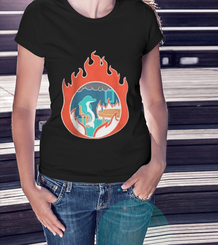 Dolphin Surrounded By Flames In Burning Room Scene T-Shirt