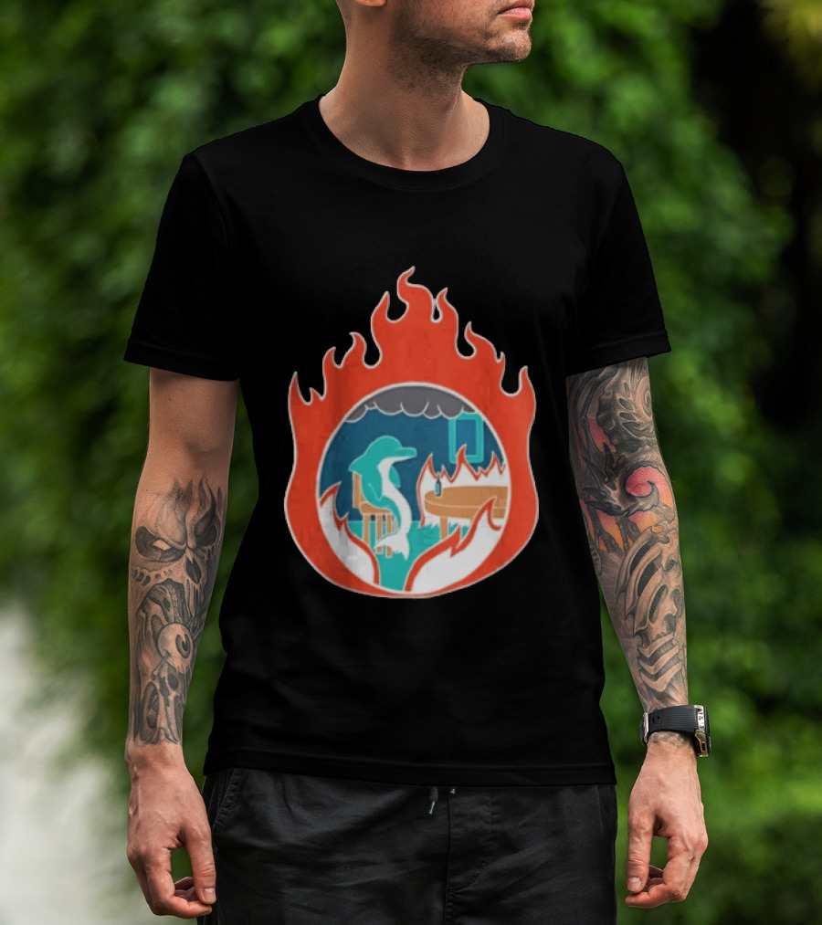 Dolphin Surrounded By Flames In Burning Room Scene T-Shirt