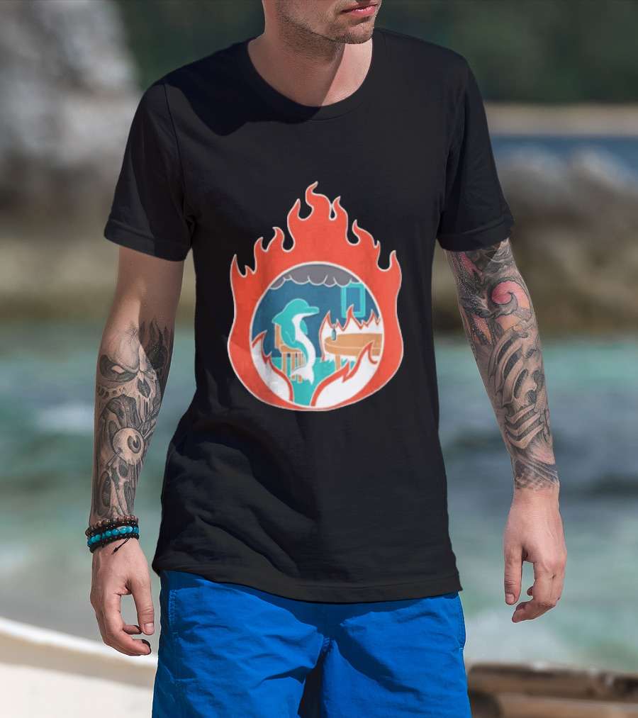 Dolphin Surrounded By Flames In Burning Room Scene T-Shirt