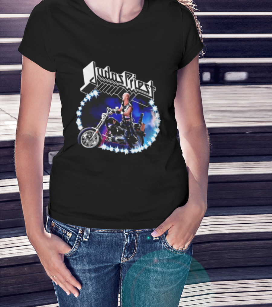 Judas Priest Rob Halford Motorcycle Star Lights T-Shirt